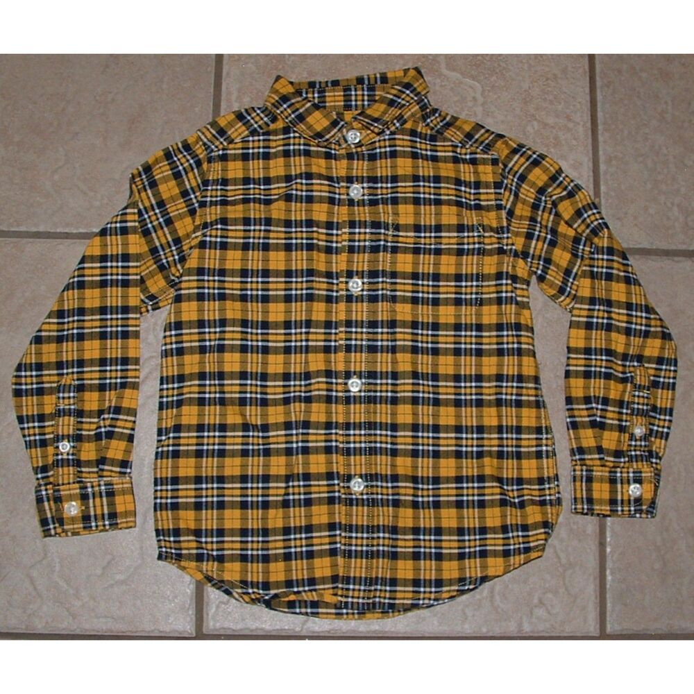 Boys Sz 4 Toddler Gold Plaid Cotton Button Up Long Sleeve Shirt CHILDRENS PLACE